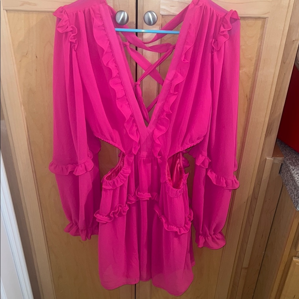 Pink Ruffled Dress with Crisscross Back